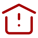Red house icon with exclamation mark